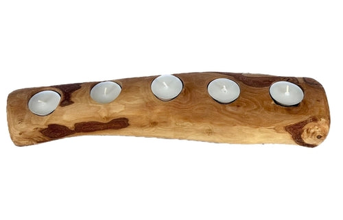 Olive Wood Candle Holder, Handcrafted Mediterranean Wood Tealight Stand