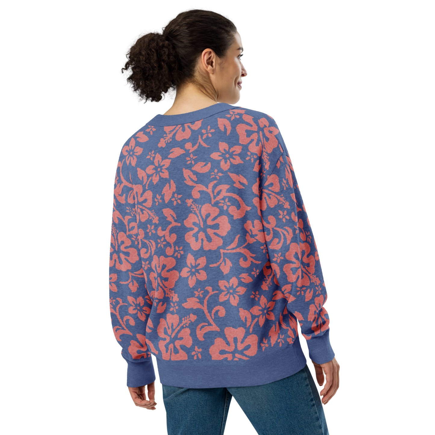 Knitted cardigan - Blue Pink Hawaiian Tropic