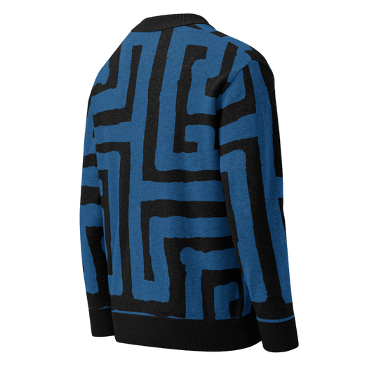 Knitted cardigan sweater - Blue Black Key Geometric