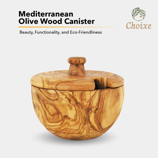 Olive Wood Spice Canister - Hand-Carved Herb Jar, Natural Grain