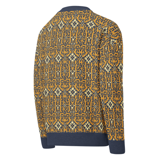 Unisex Knitted Jacquard Sweater - Relaxed fit crew neck "Mustard Flower"