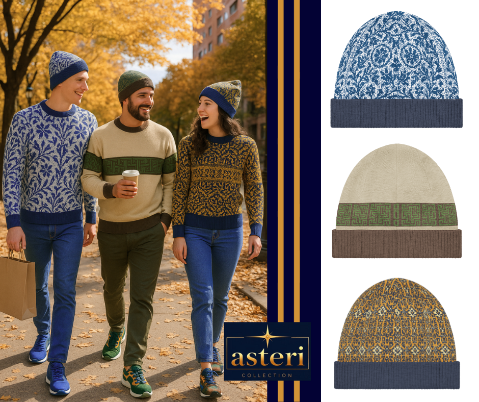 Unisex Relaxed fit knitted crew neck sweater - "Delft Reverie"