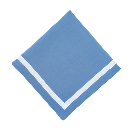 Blue Linen Napkins With White Borders, Set of 4