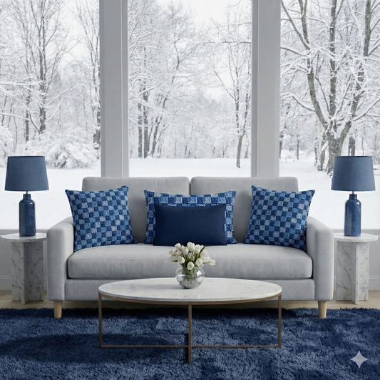 Premium Throw Pillow - Blue Greek Key Design in 3 Sizes