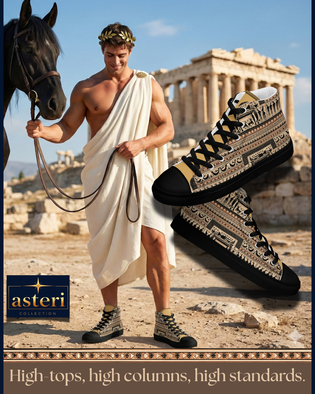 Men’s high top canvas shoes - Classical Greek design reimagined