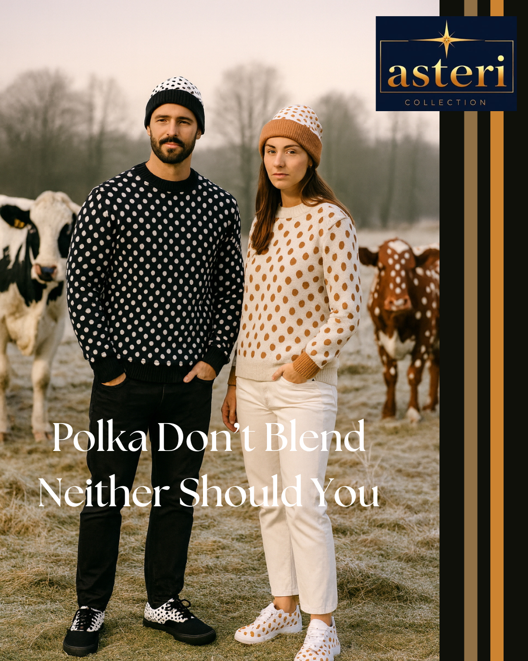 Knitted crew neck sweater - Polka Dot Black with White Dots