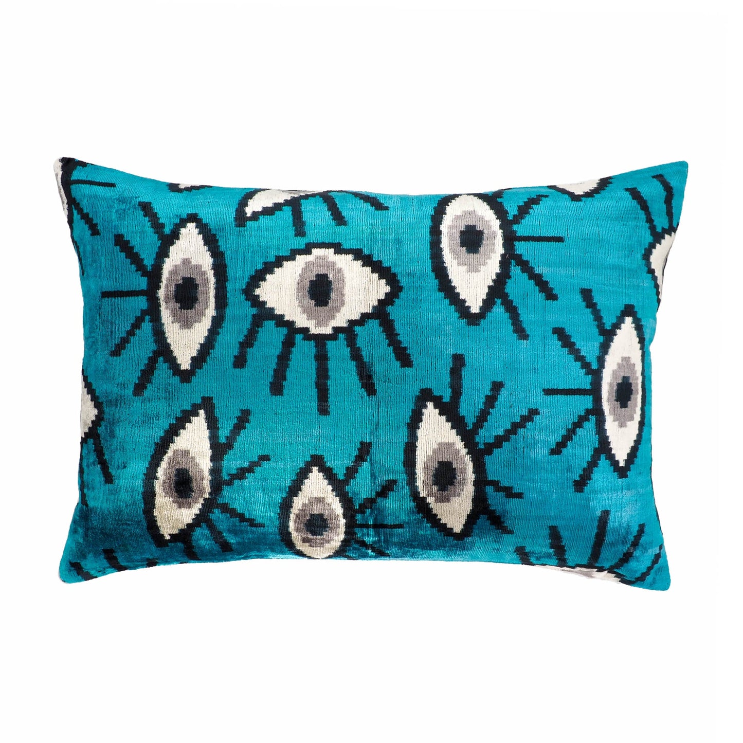 Blue Eyes Silk Velvet Ikat Throw Pillow Cover 16 X 24