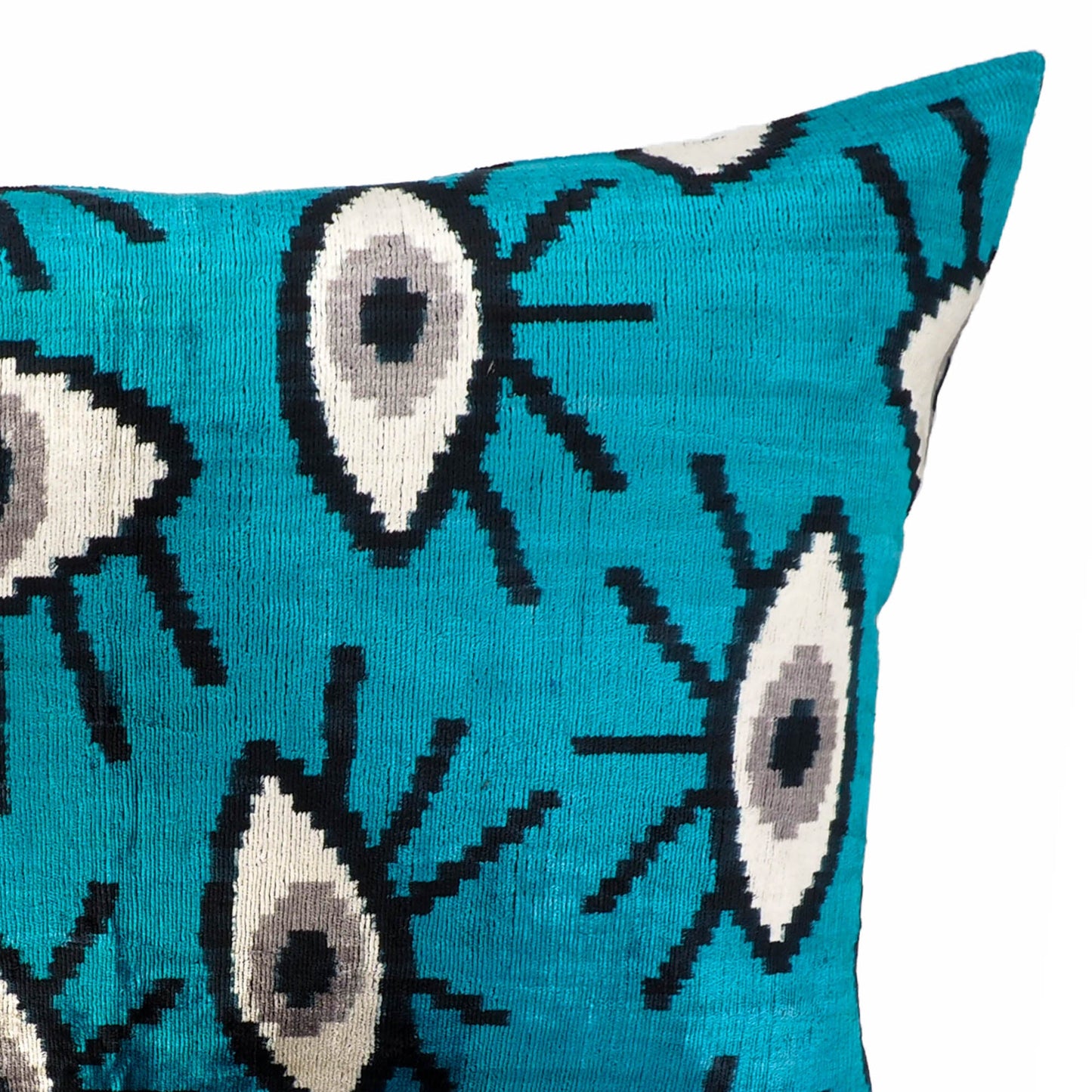 Blue Eyes Silk Velvet Ikat Throw Pillow Cover 16 X 24