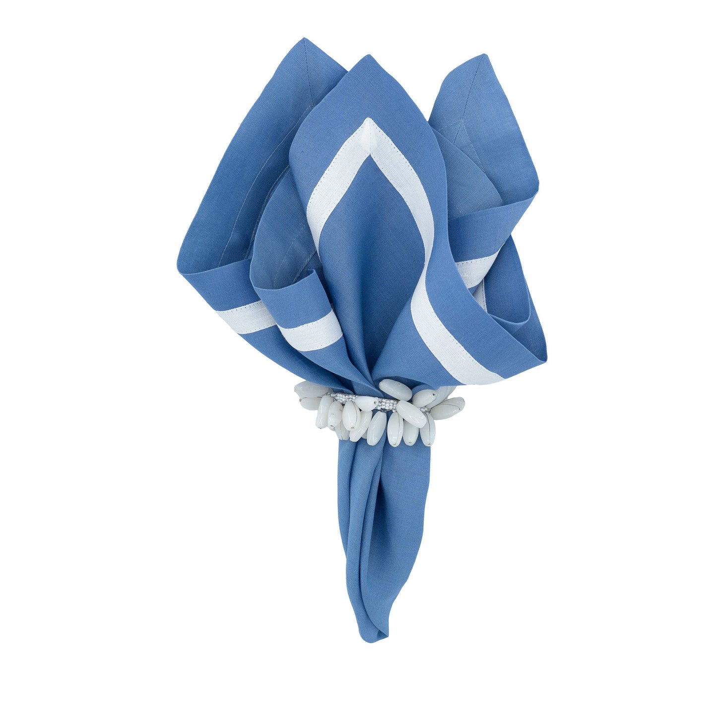 Blue Linen Napkins With White Borders, Set of 4