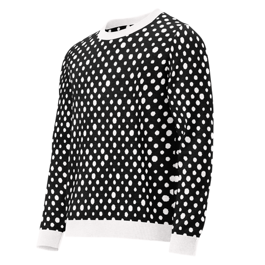 Knitted crew neck sweater - Black and White Polka Dots