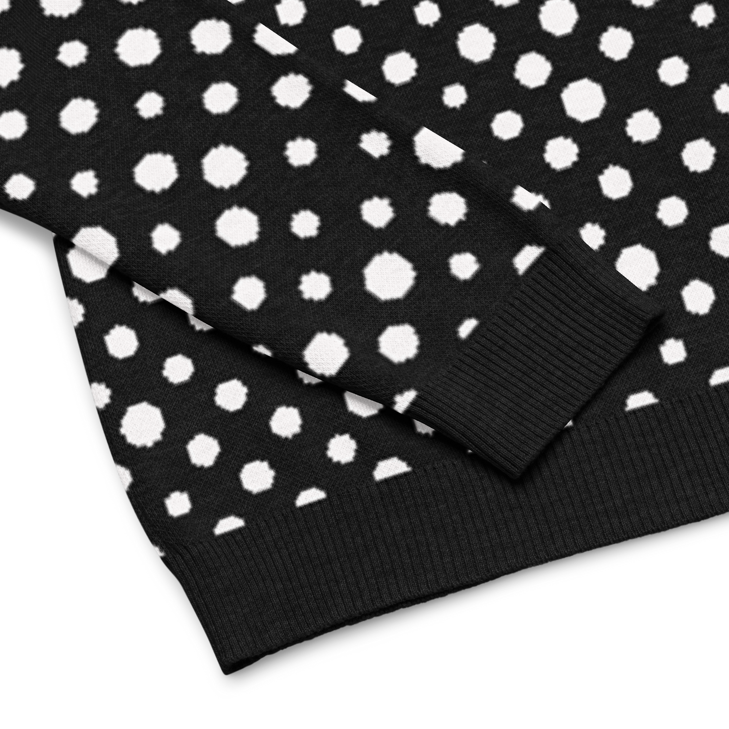 Knitted crew neck sweater - Polka Dot Black with White Dots