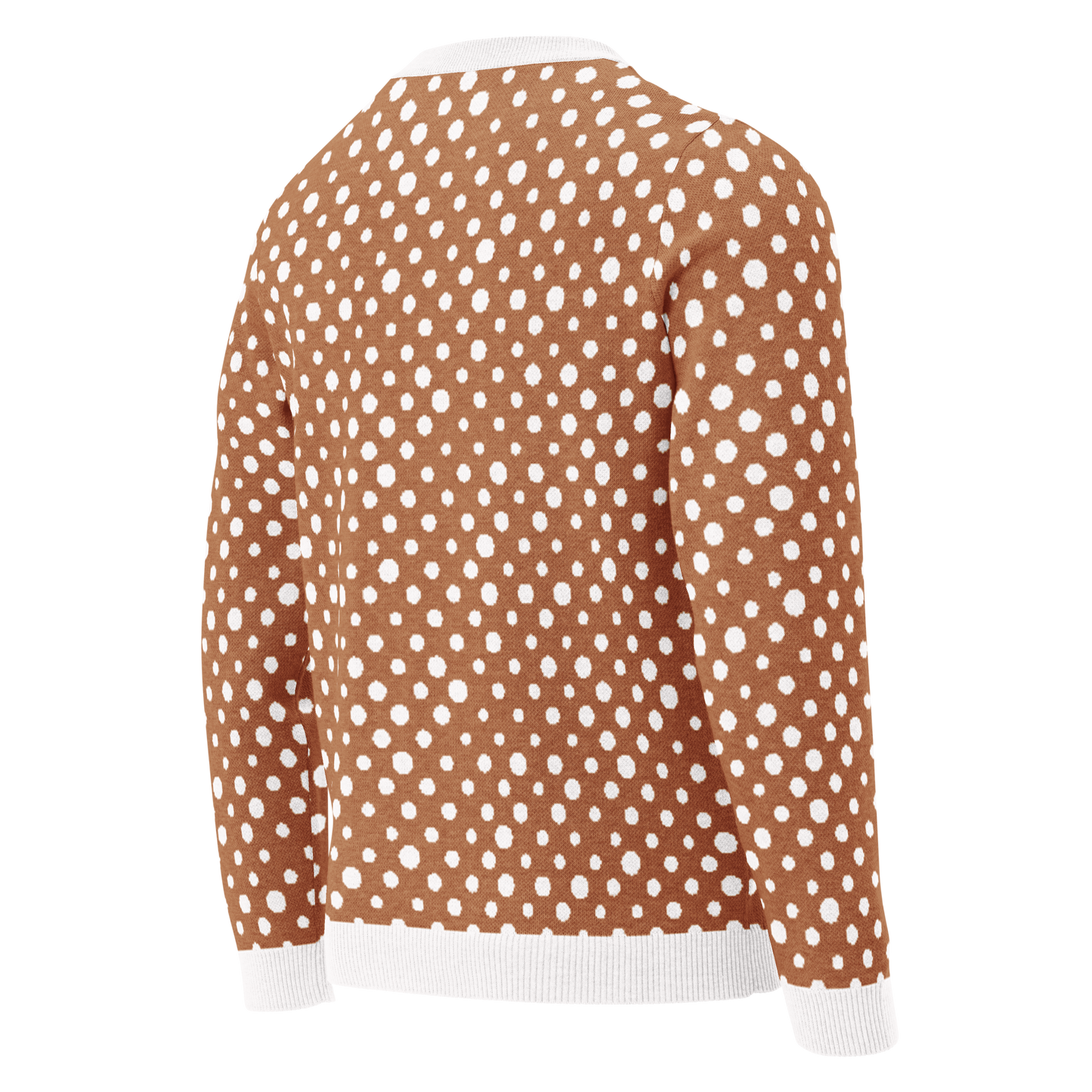Knitted crew neck sweater - Deep Carmel and White Polka Dots