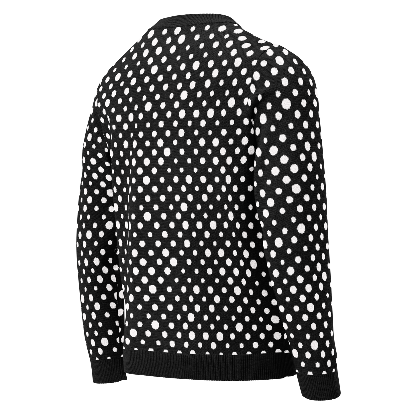 Knitted crew neck sweater - Polka Dot Black with White Dots