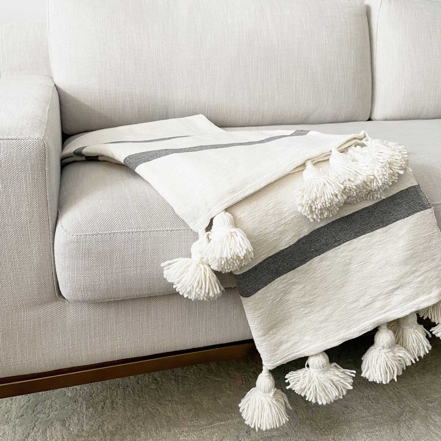 Gray Stripe Pom Pom Throw