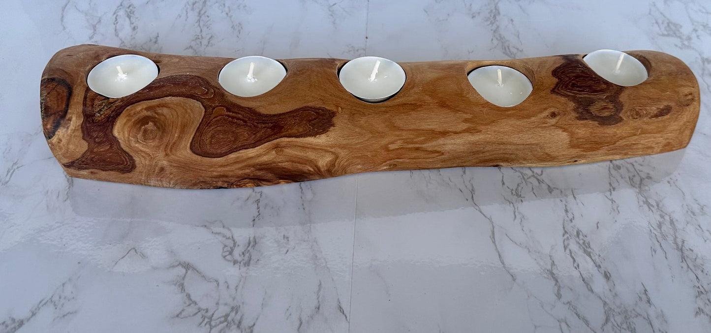 Olive Wood Candle Holder, Handcrafted Mediterranean Wood Tealight Stand