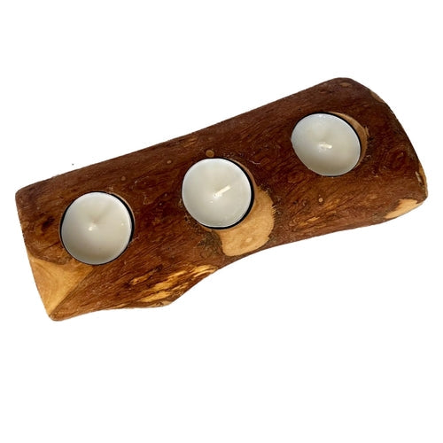 Olive Wood Candle Holder, Handcrafted Mediterranean Wood Tealight Stand