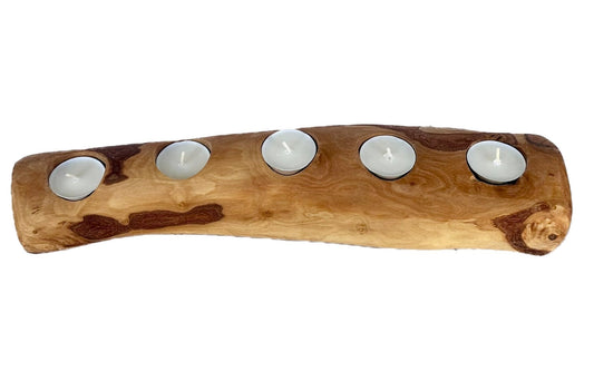 Olive Wood Candle Holder, Handcrafted Mediterranean Wood Tealight Stand