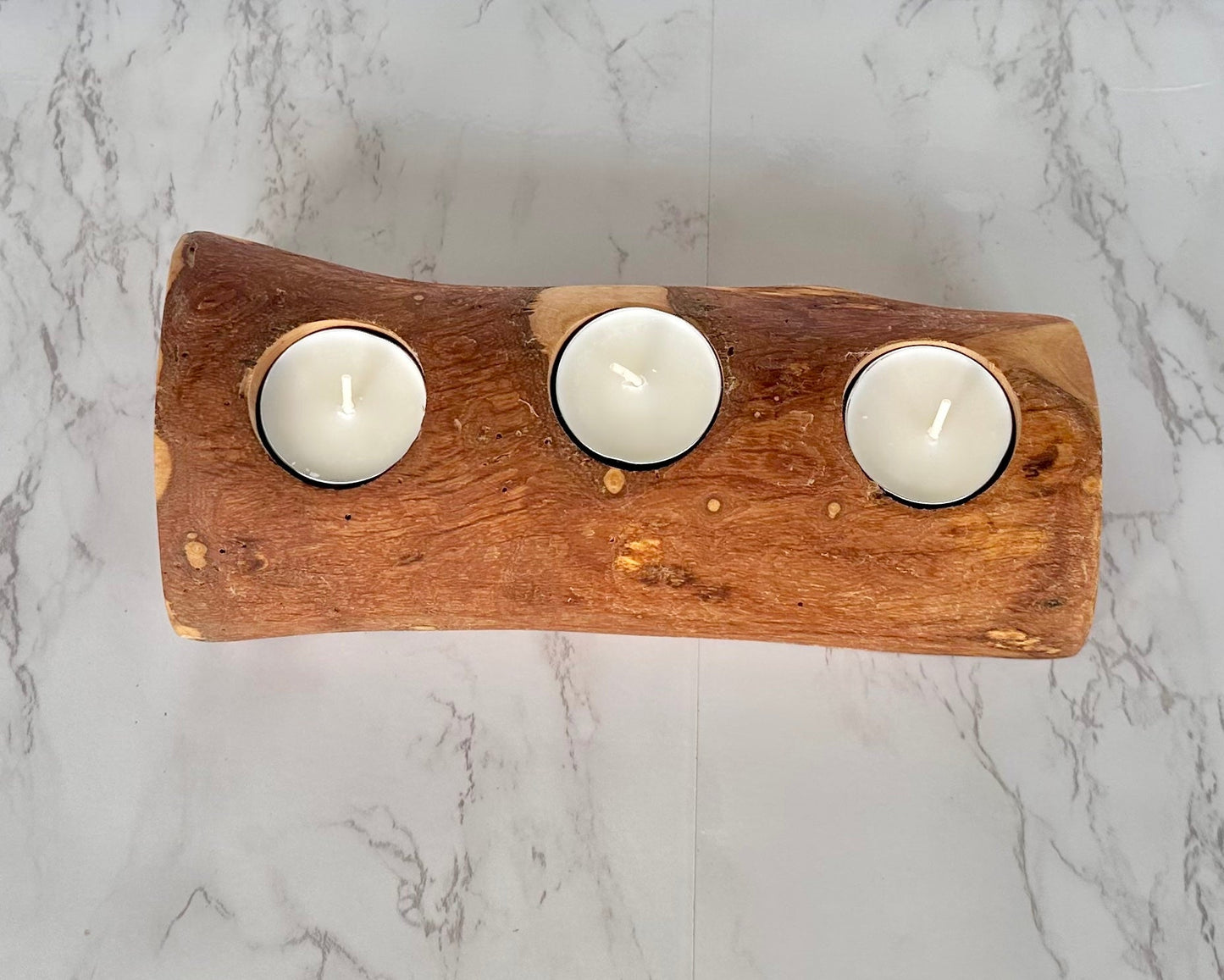 Olive Wood Candle Holder, Handcrafted Mediterranean Wood Tealight Stand