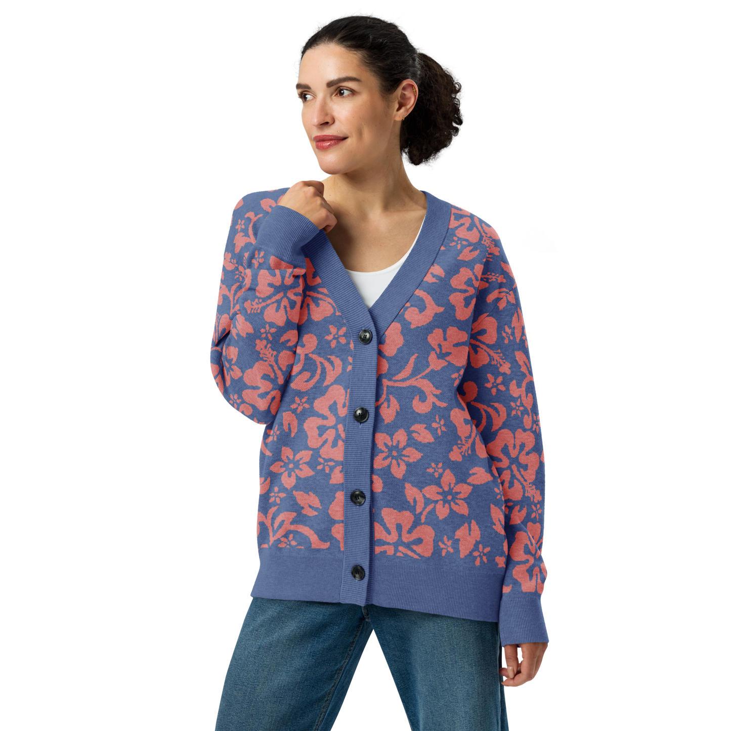 Knitted cardigan - Blue Pink Hawaiian Tropic