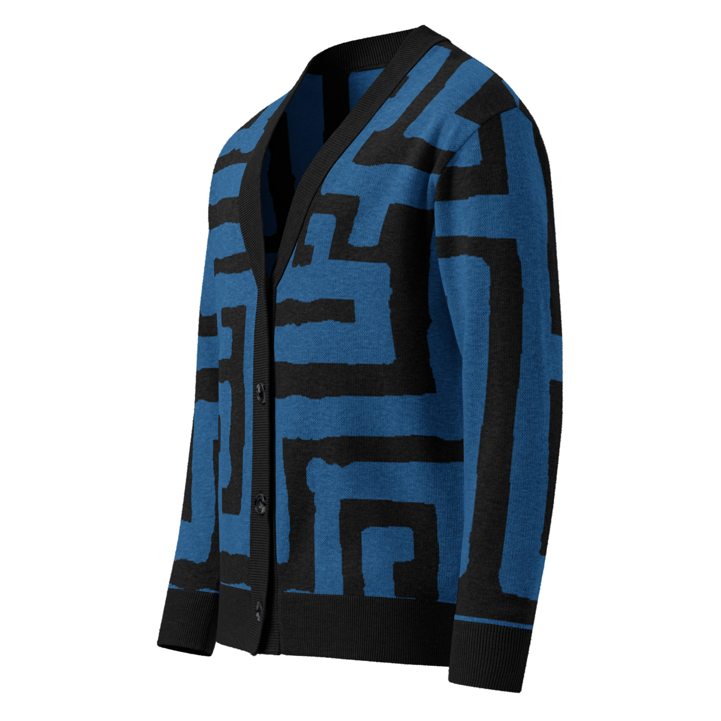 Knitted cardigan sweater - Blue Black Key Geometric