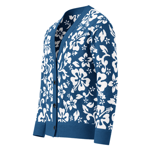 Knitted cardigan - Hawaiian Vibrant Blue and White
