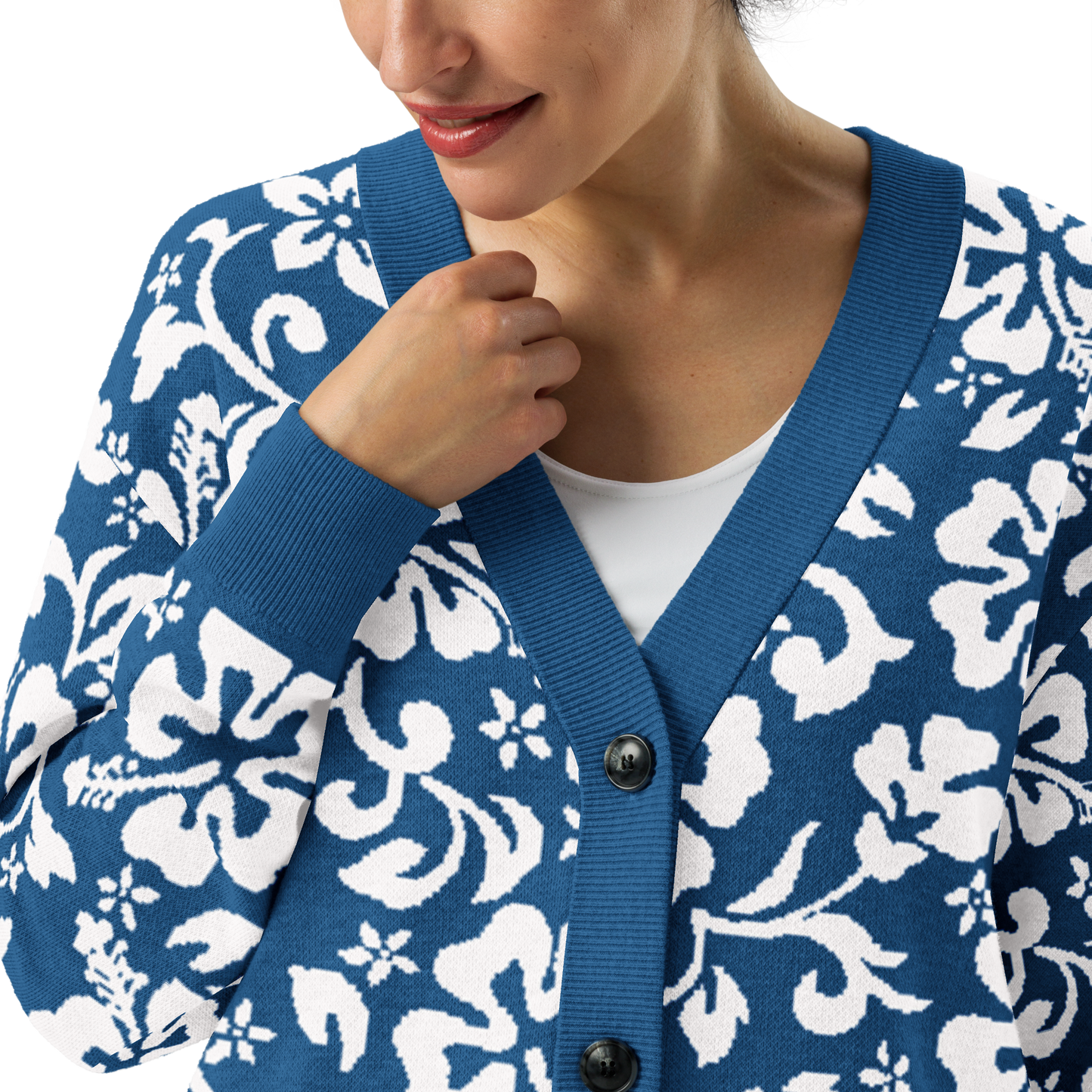 Knitted cardigan - Hawaiian Vibrant Blue and White