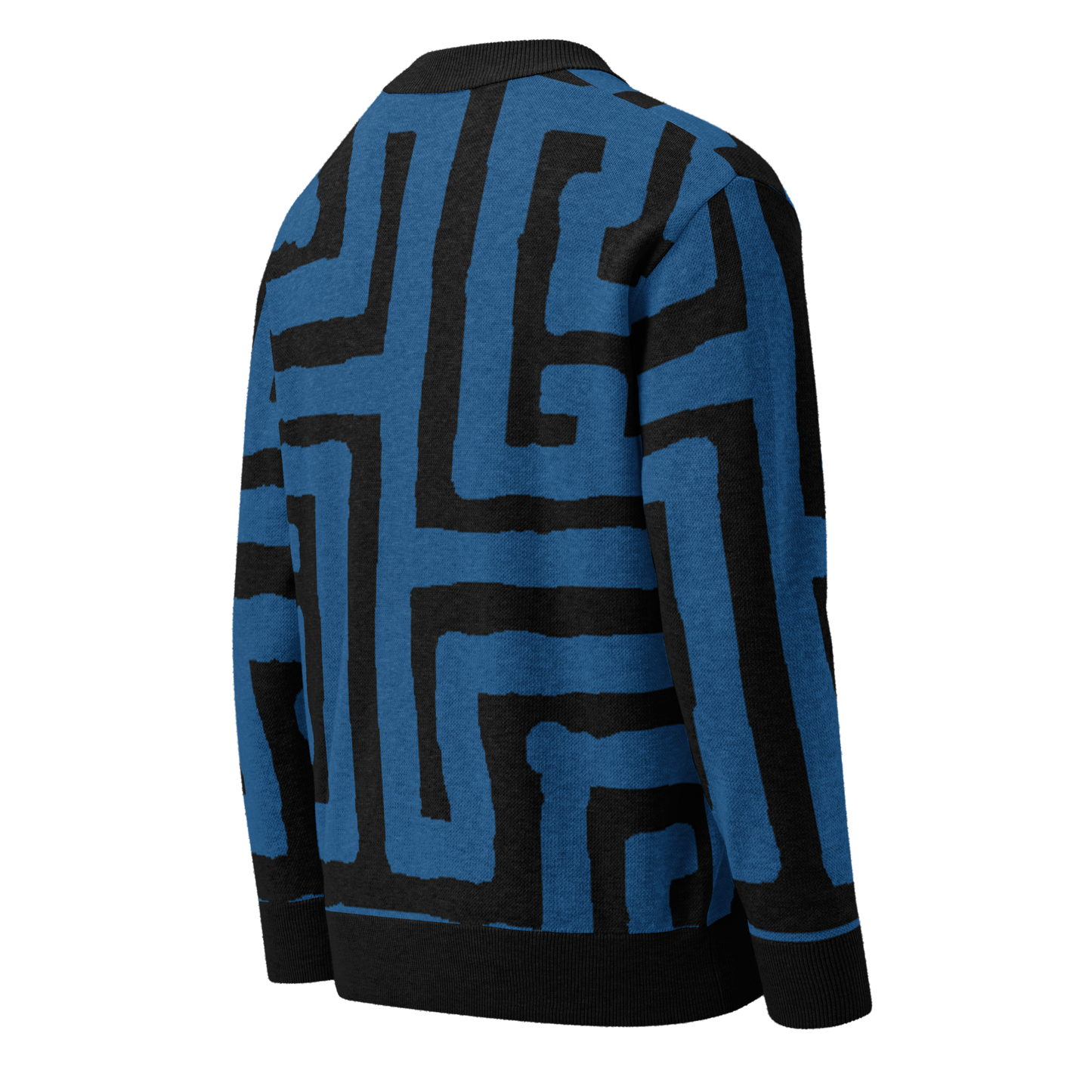 Knitted cardigan sweater - Blue Black Key Geometric