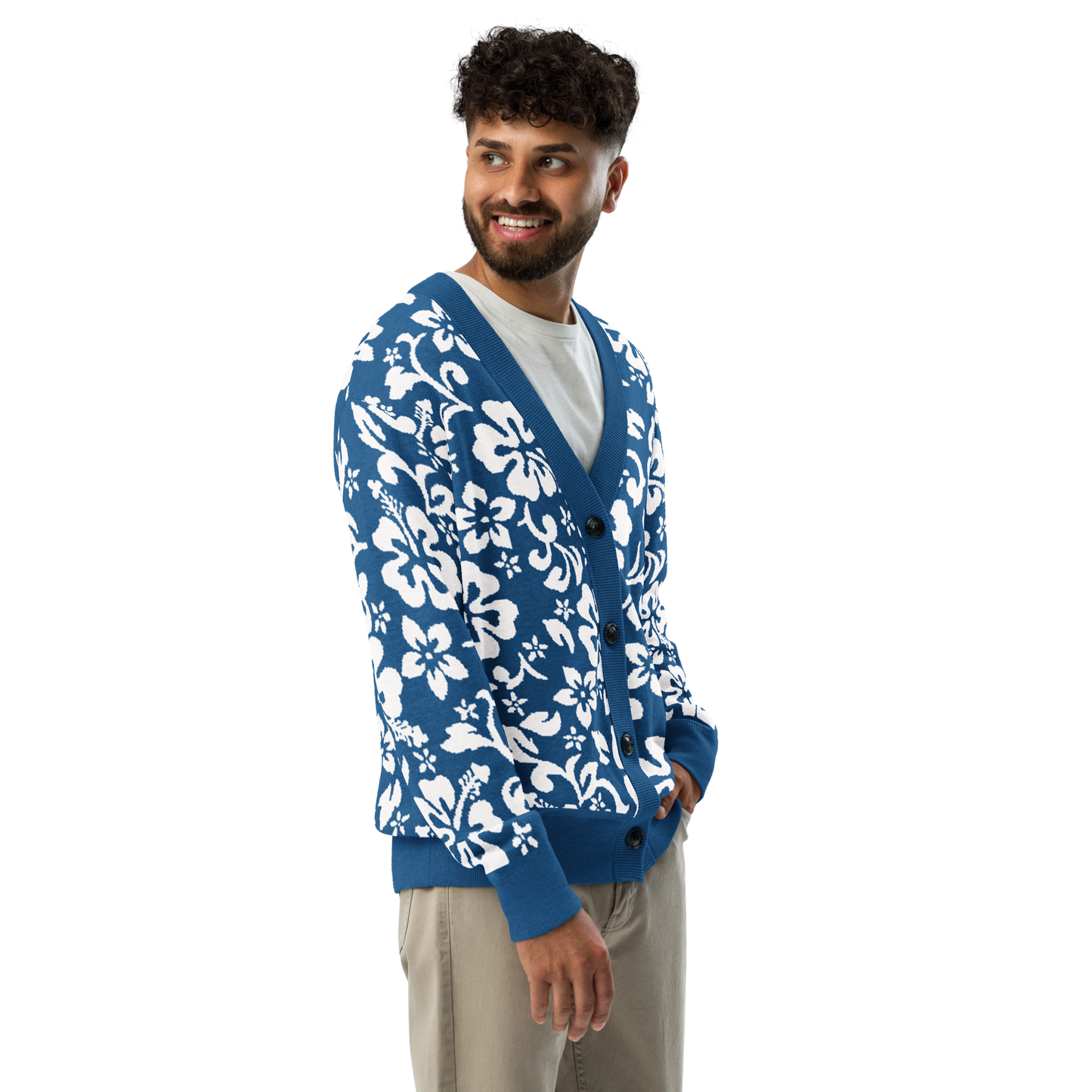 Knitted cardigan - Hawaiian Vibrant Blue and White