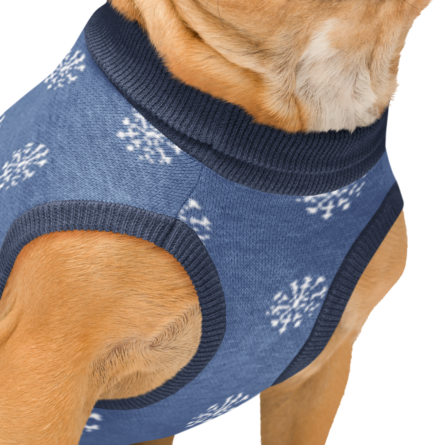 Knitted pet sweater - Blue and White Snowflake