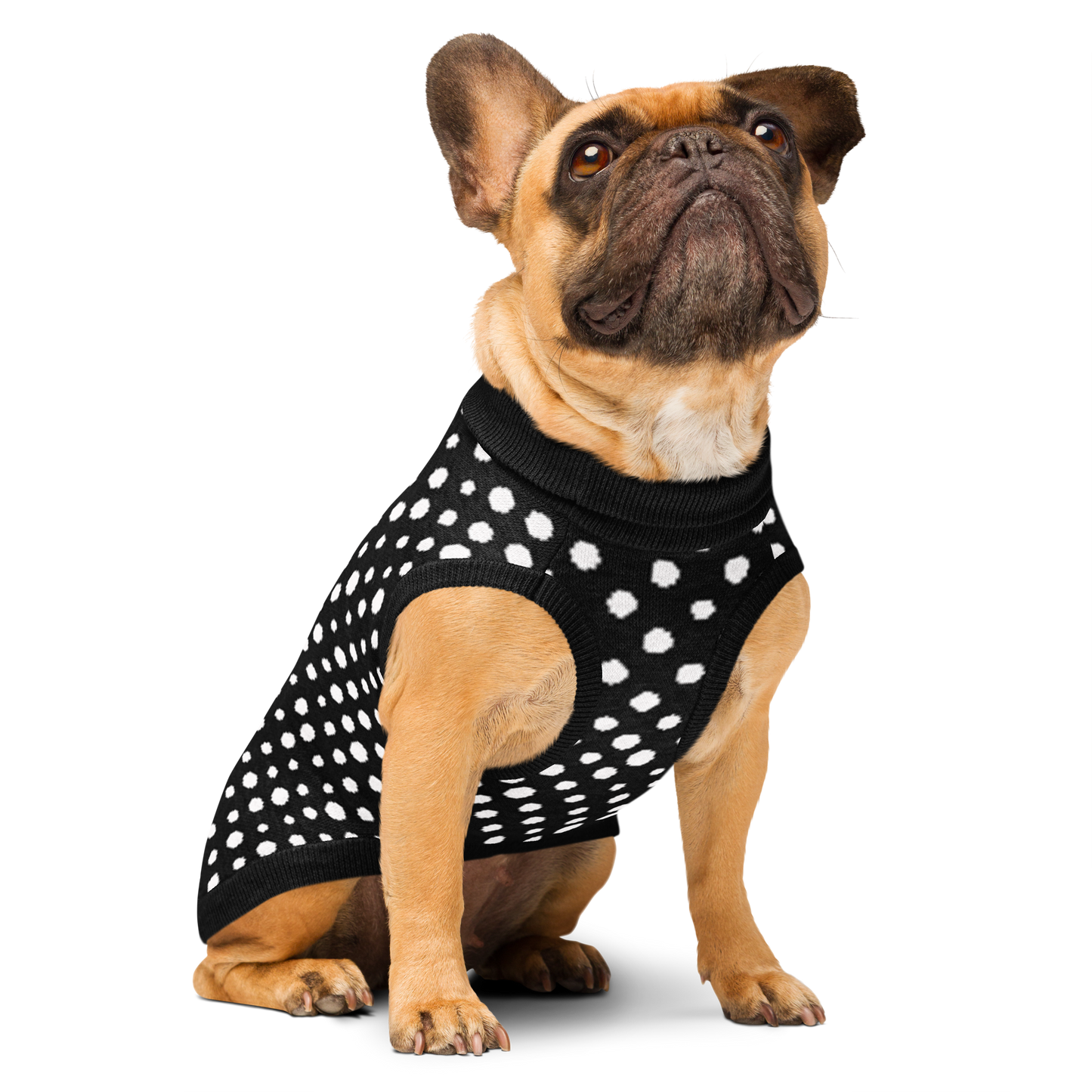 Knitted pet sweater - Black and White Polka Dot