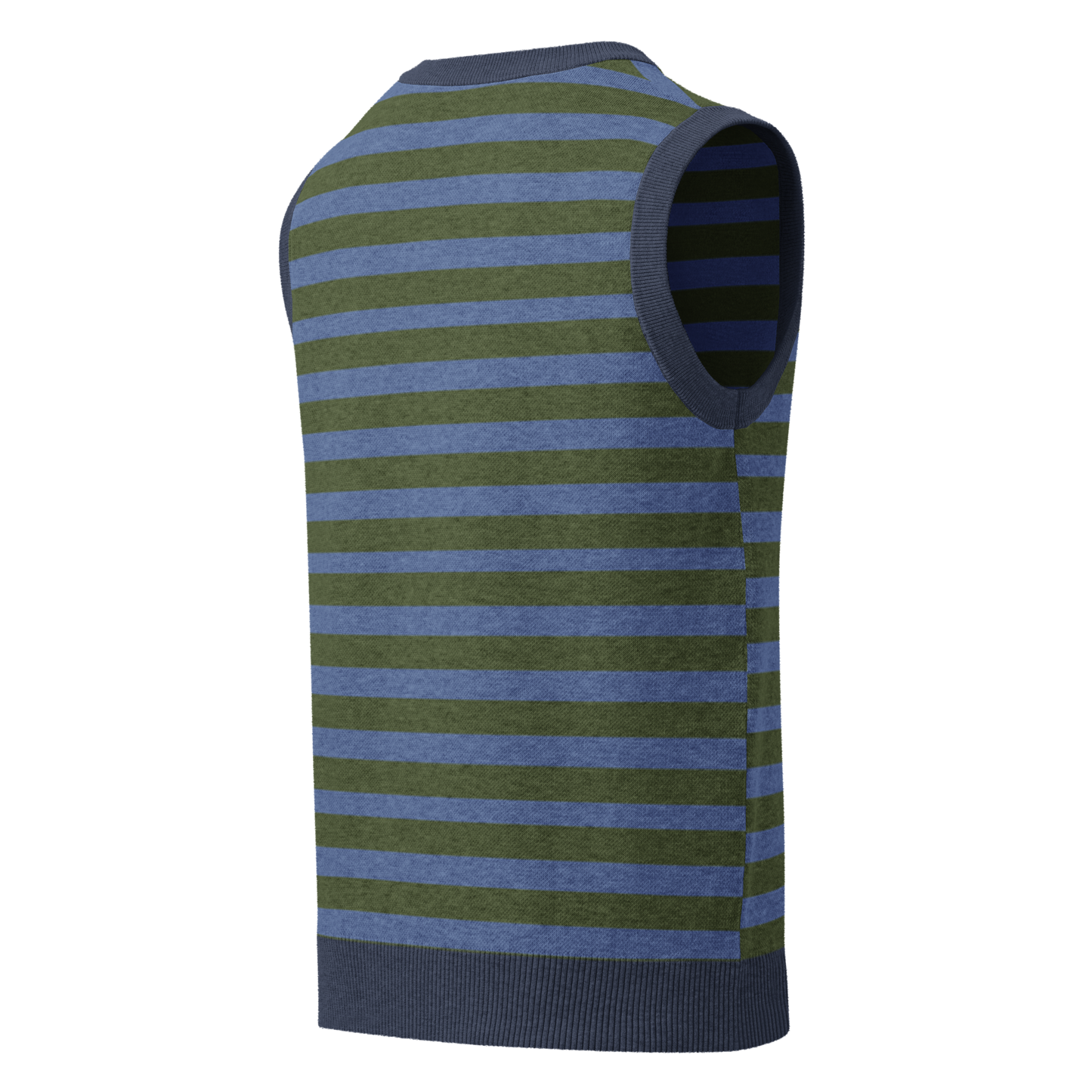 Bold Olive & Denim Striped Knitted V-Neck Sweater