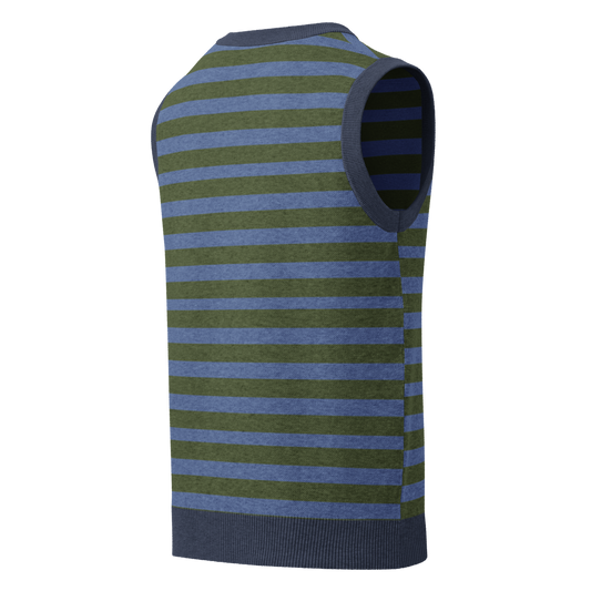 Bold Olive & Denim Striped Knitted V-Neck Sweater