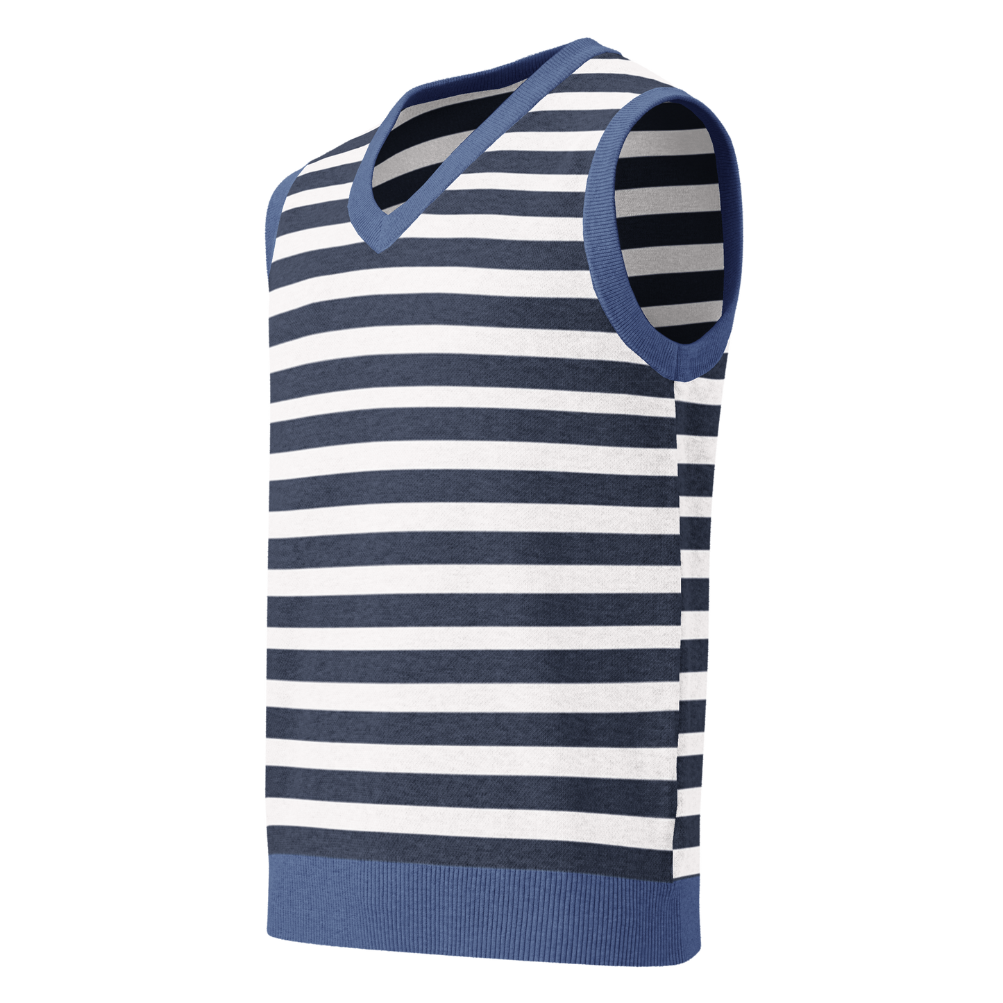 Bold Navy & White Striped Knitted V-Neck Sweater