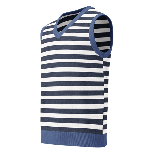 Bold Navy & White Striped Knitted V-Neck Sweater