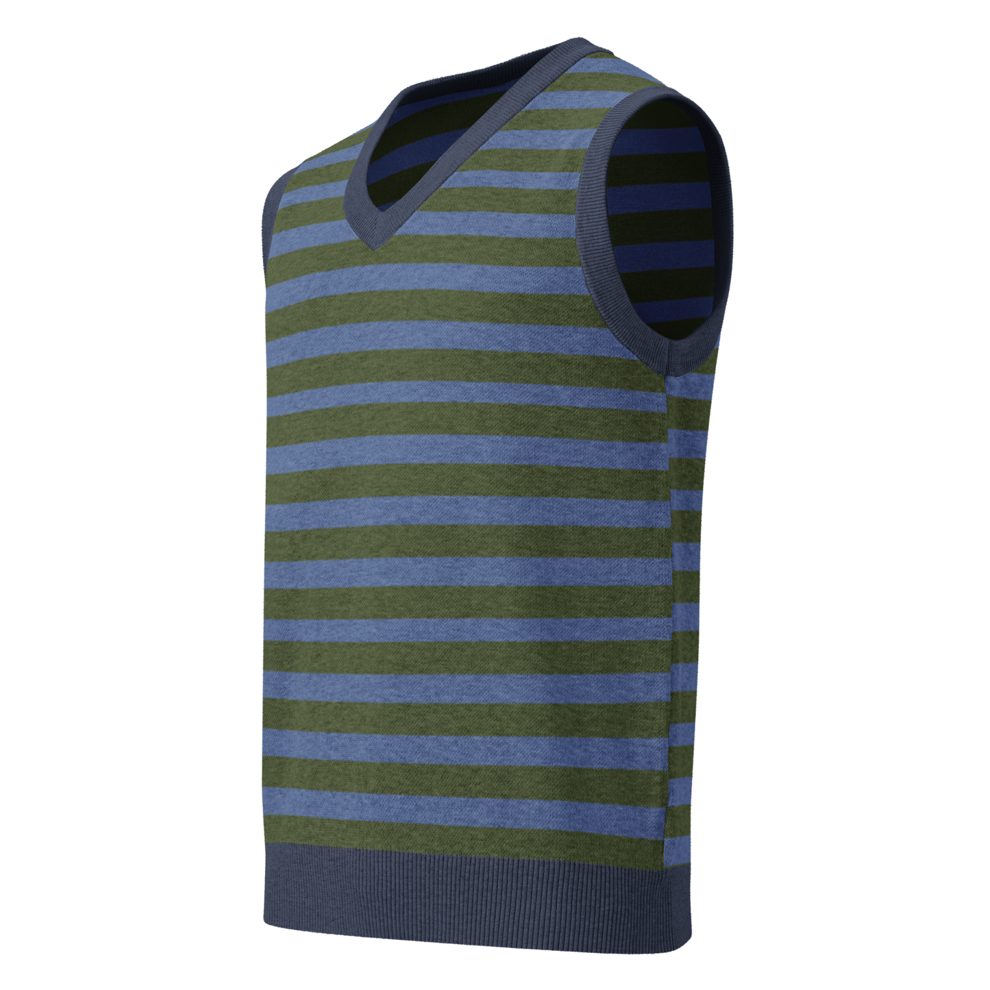 Bold Olive & Denim Striped Knitted V-Neck Sweater