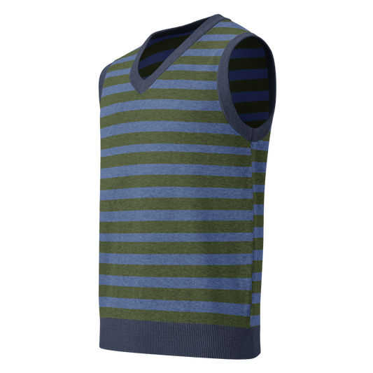 Bold Olive & Denim Striped Knitted V-Neck Sweater