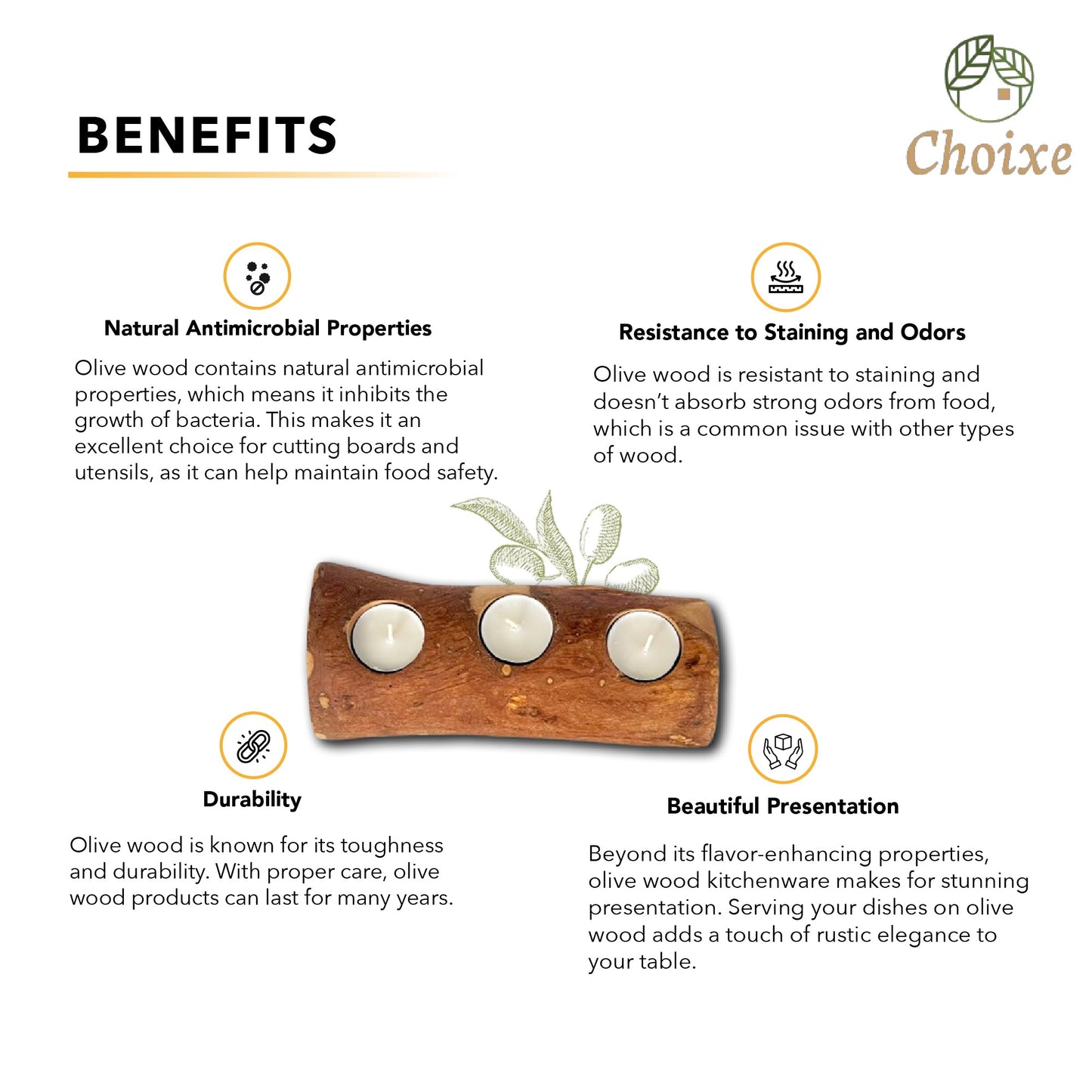 Olive Wood Candle Holder, Handcrafted Mediterranean Wood Tealight Stand