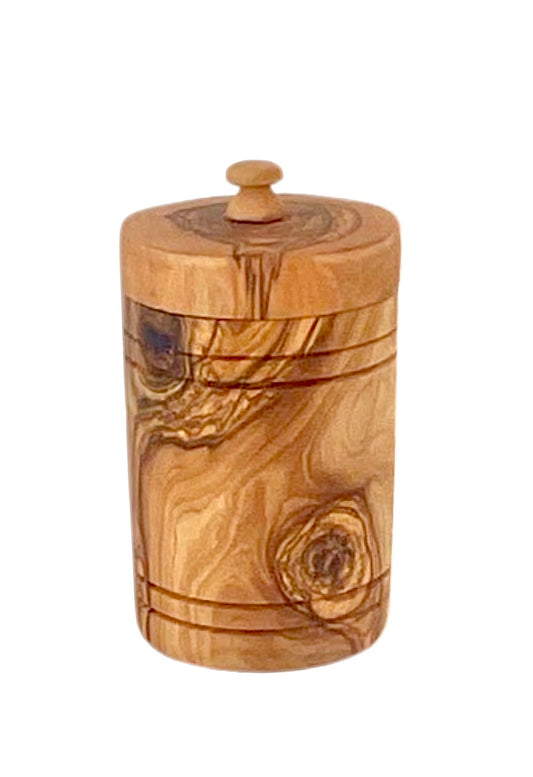 Olive Wood Salt Keeper With Lid - Hand Carved Spice Jar For Kitchen