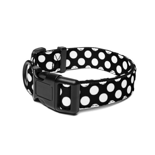 Pet Collar Black and White Polka Dot