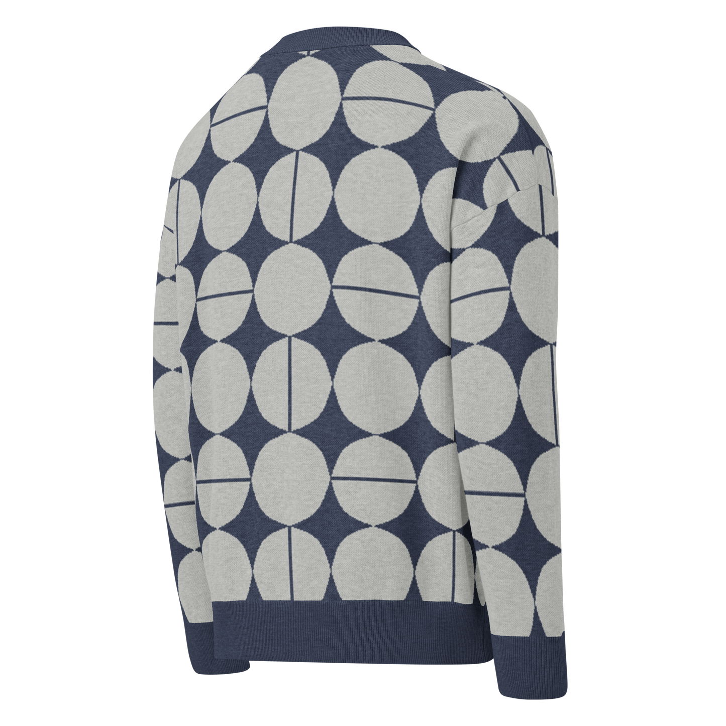 Unisex Relaxed fit knitted crew neck sweater - "Navy Geo"