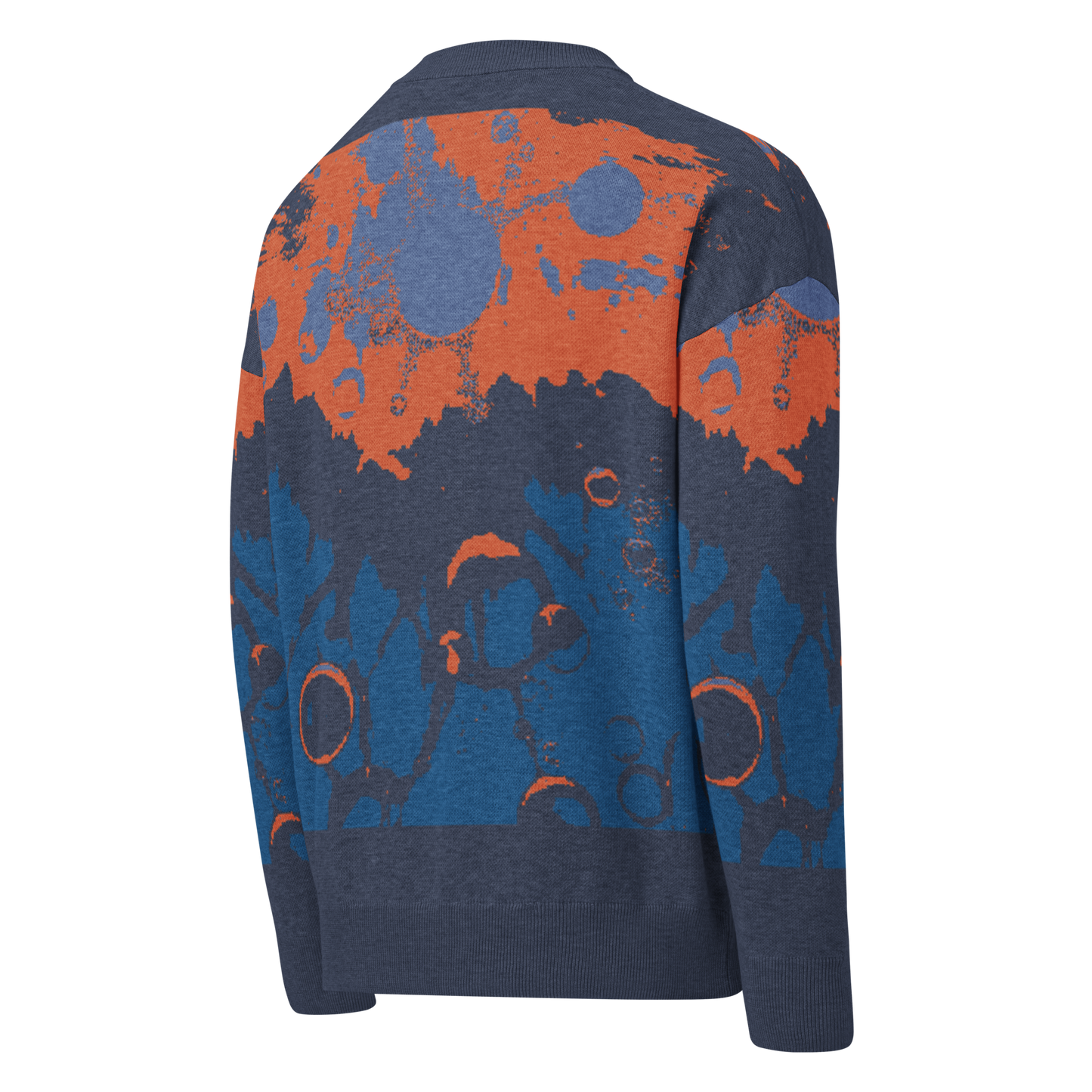 Relaxed fit knitted crew neck sweater - Abstract Blue and Burnt Orange