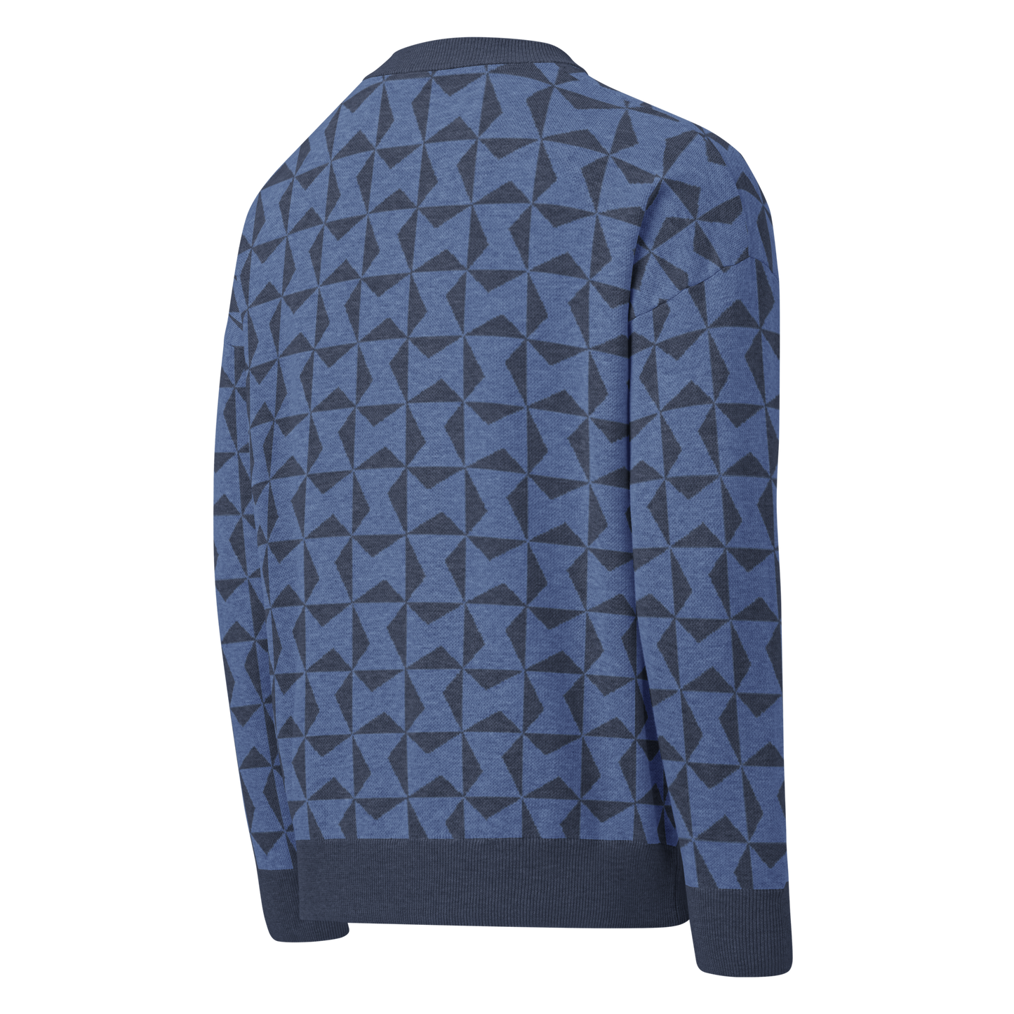 Relaxed fit knitted crew neck sweater - Cerulean Blue Geometric