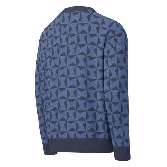Relaxed fit knitted crew neck sweater - Cerulean Blue Geometric