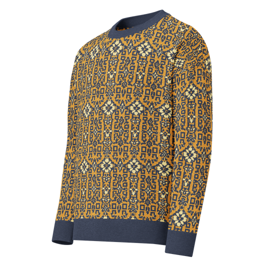 Unisex Knitted Jacquard Sweater - Relaxed fit crew neck "Mustard Flower"