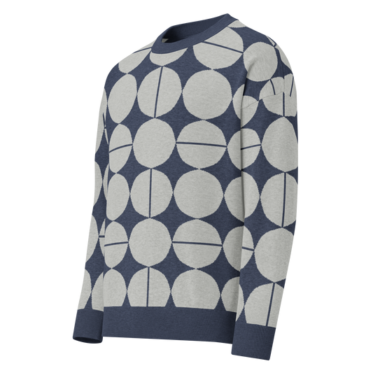 Unisex Relaxed fit knitted crew neck sweater - "Navy Geo"