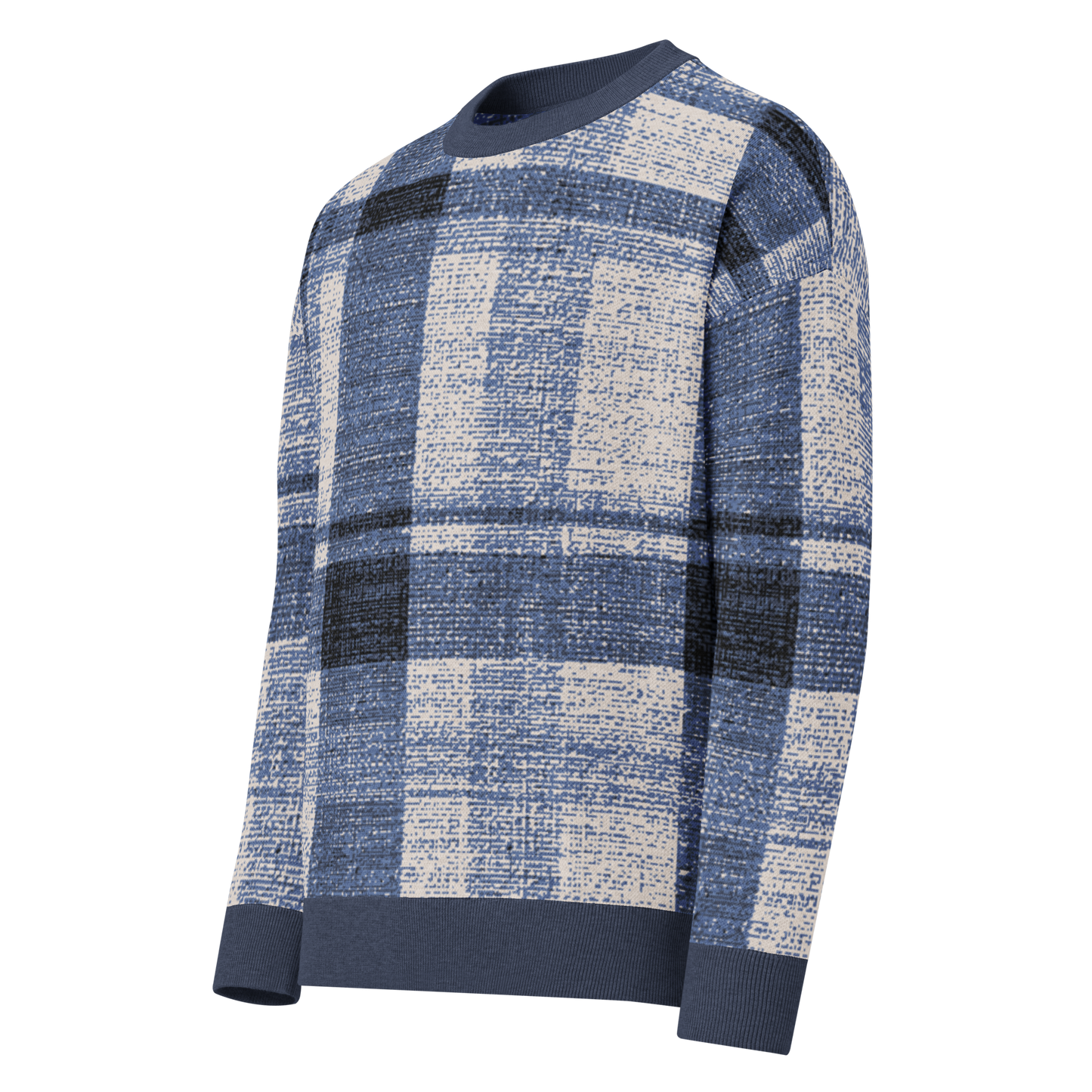 Relaxed fit knitted crew neck sweater - Asteri Mariner's Plaid