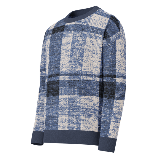 Relaxed fit knitted crew neck sweater - Asteri Mariner's Plaid