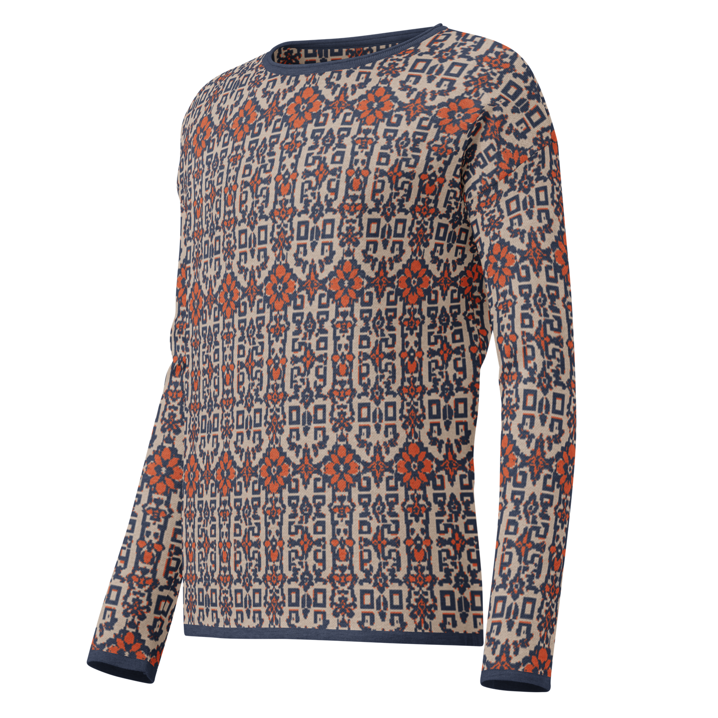 Womens straight bottom knitted sweater - Floral Geo