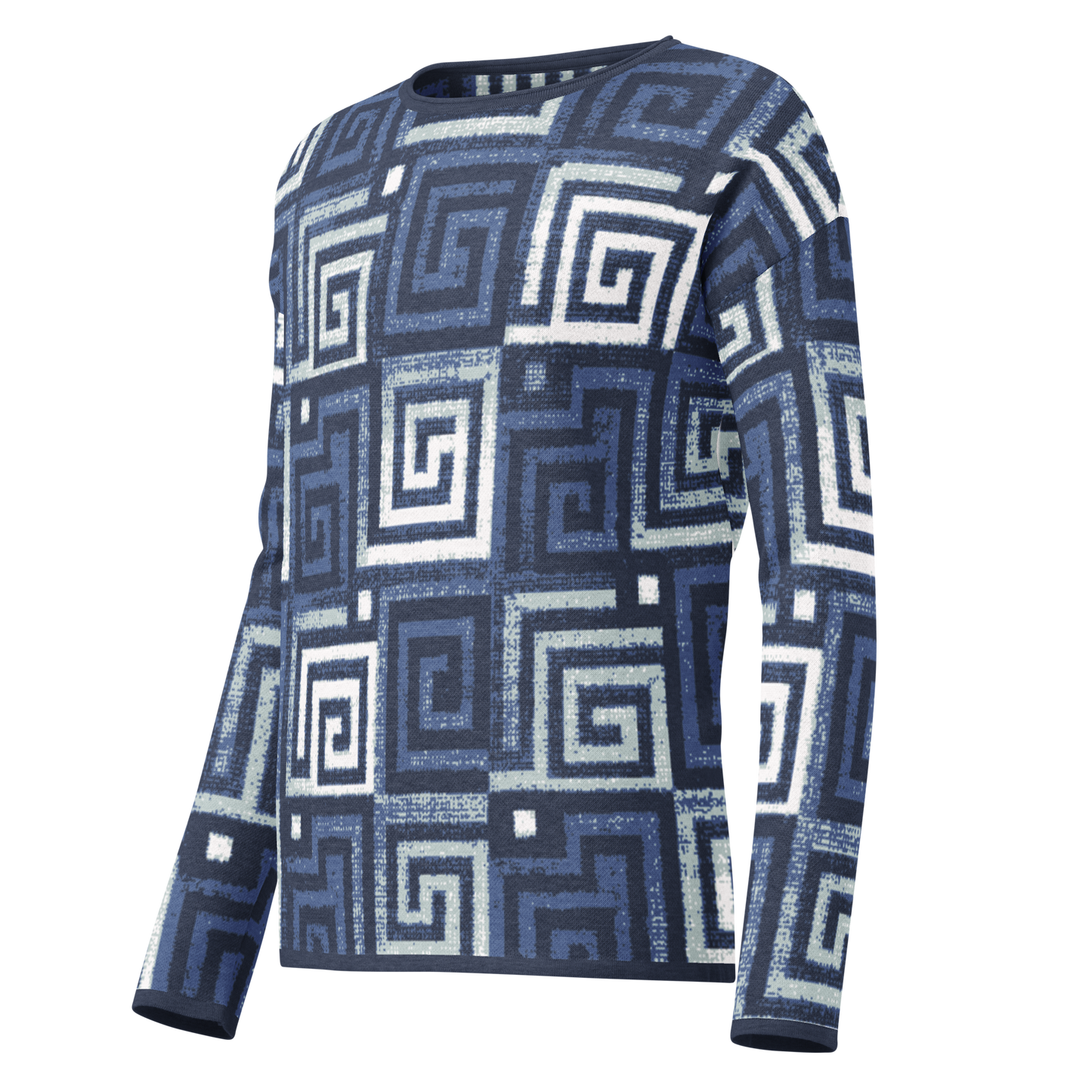 Women’s straight bottom knitted sweater - Greek Key in Blue