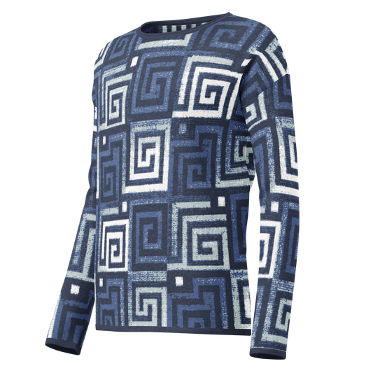 Women’s straight bottom knitted sweater - Greek Key in Blue